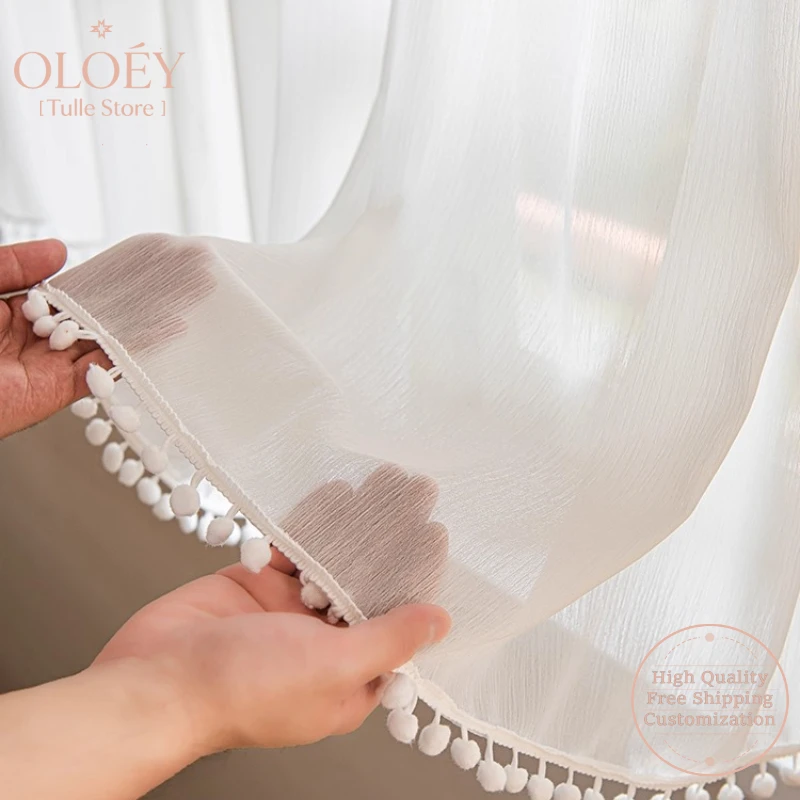 

OLOEY Sheer Lace French Boho Chic Tulle Drape Curtains for Door Bedroom Bay Window Living Room Partition Kitchen Half Short Yarn