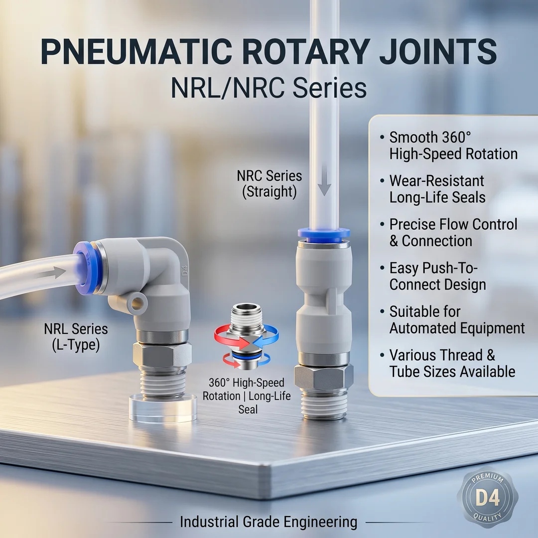 Pneumatic Rotating Fitting NRL/NRC Air Hose Connector 360° Swivel Quick Release Air Tube Coupling Straight or Elbow Type 4-12MM