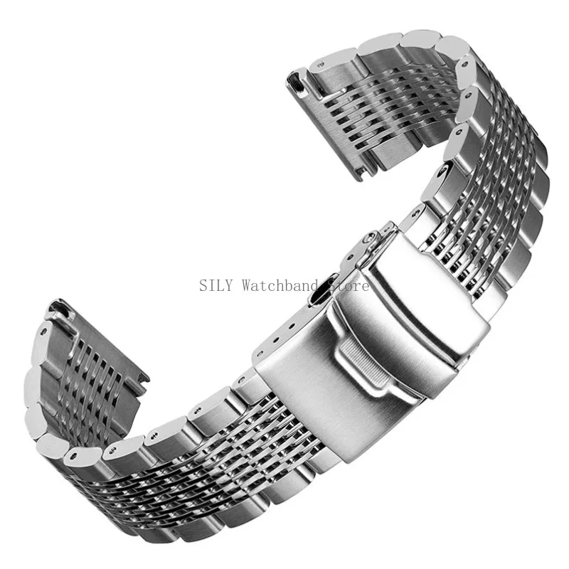 Solid Deployment Buckle Diving Watch Band Stainless Steel Mesh Bracelet Brushed Polished Business Straps Wristbelt 18/20/22/24mm image 2