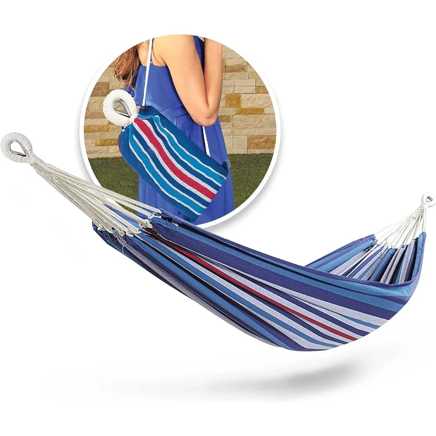 40 Wide Durable Outdoor Hammock with HandWoven Rope Loops and Hanging Ropes for Patio Backyard and Garden Use Cotton and Polyes