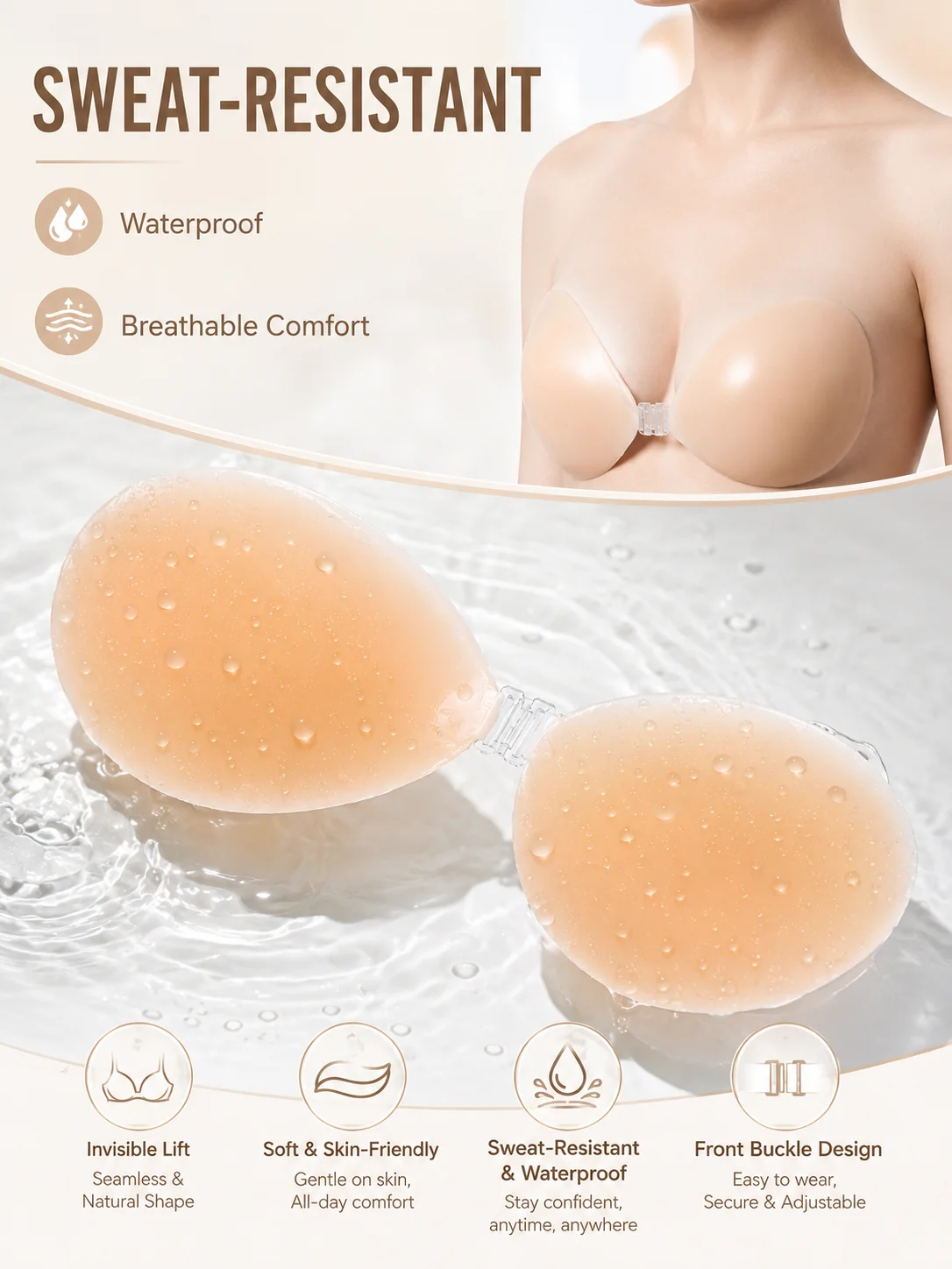 Strapless Bra Adhesive - Invisible Push Up Silicone Bra -
