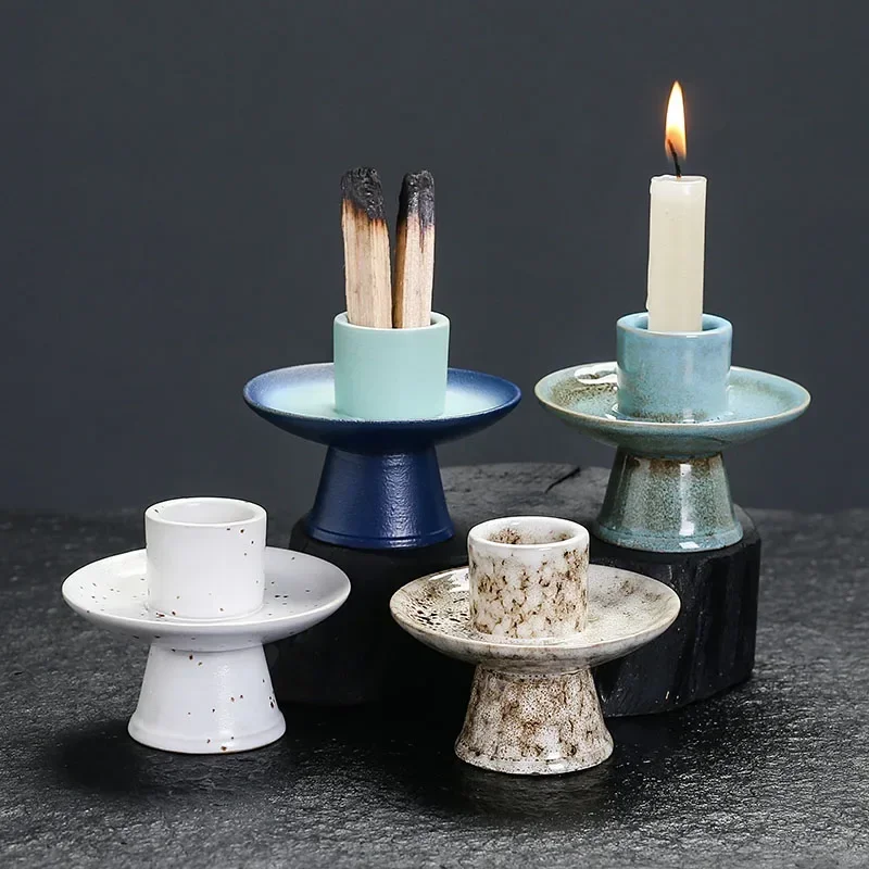 1 Stück Keramik-Kerzenständer und Räucherstäbchenhalter Morandi Color, perfekt für Salbei Palo Santo Stick Ramadan Dekoration (ohne Räucherstäbchen)