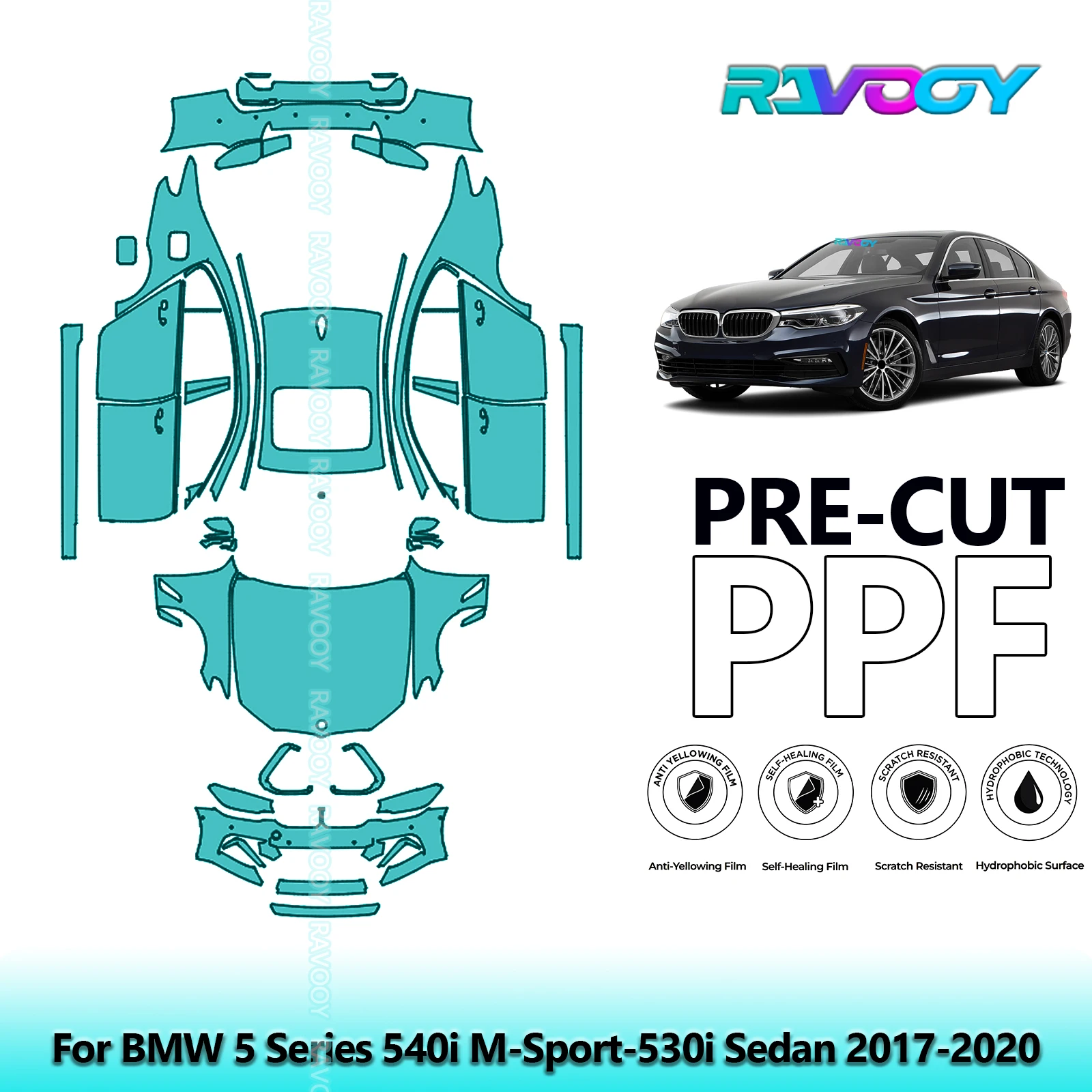 

Для BMW 5 серии 540i M-Sport-530i седан 2017-2020 8,5 мил предварительно вырезанный прозрачный бюстгальтер PPF защитная пленка для краски полный автомобиль