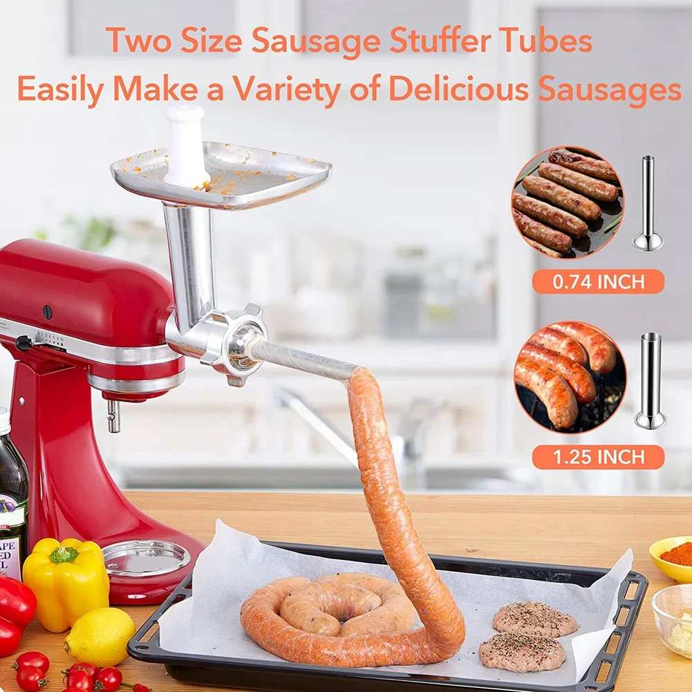 A21Q -Meat Grinder Blades Attachment Sausage Stuffer Accessories For Kitchenaid Stand Mixer All Metal Meat Mincer For Food