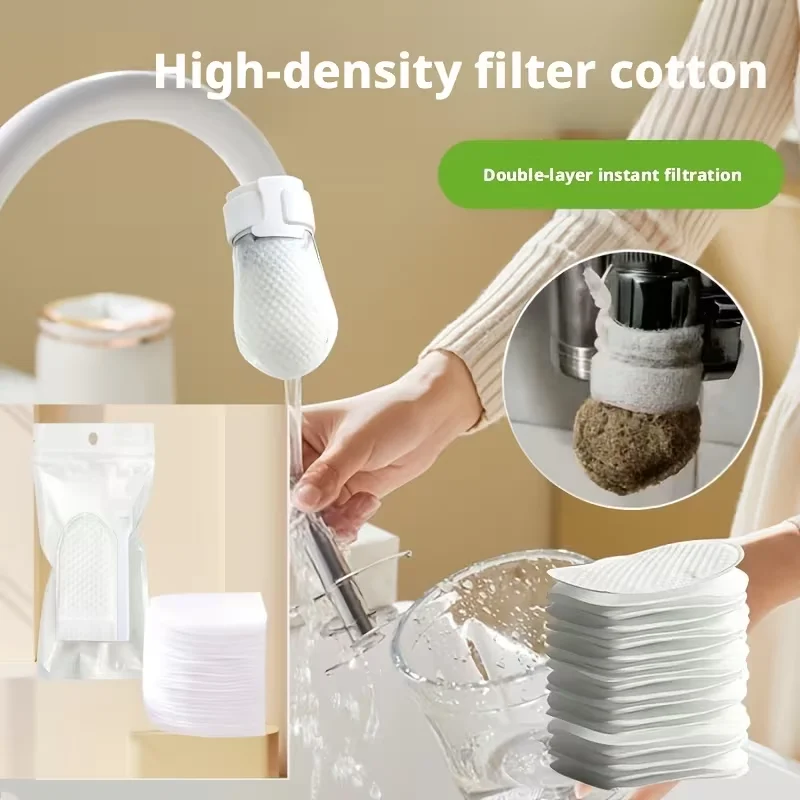 120+10Pcs Kitchen Tap Filter Bags with Tie Straps, Sink Drain Pre-Filter, Reusable Filter for Rust Sediment Impurity Removal
