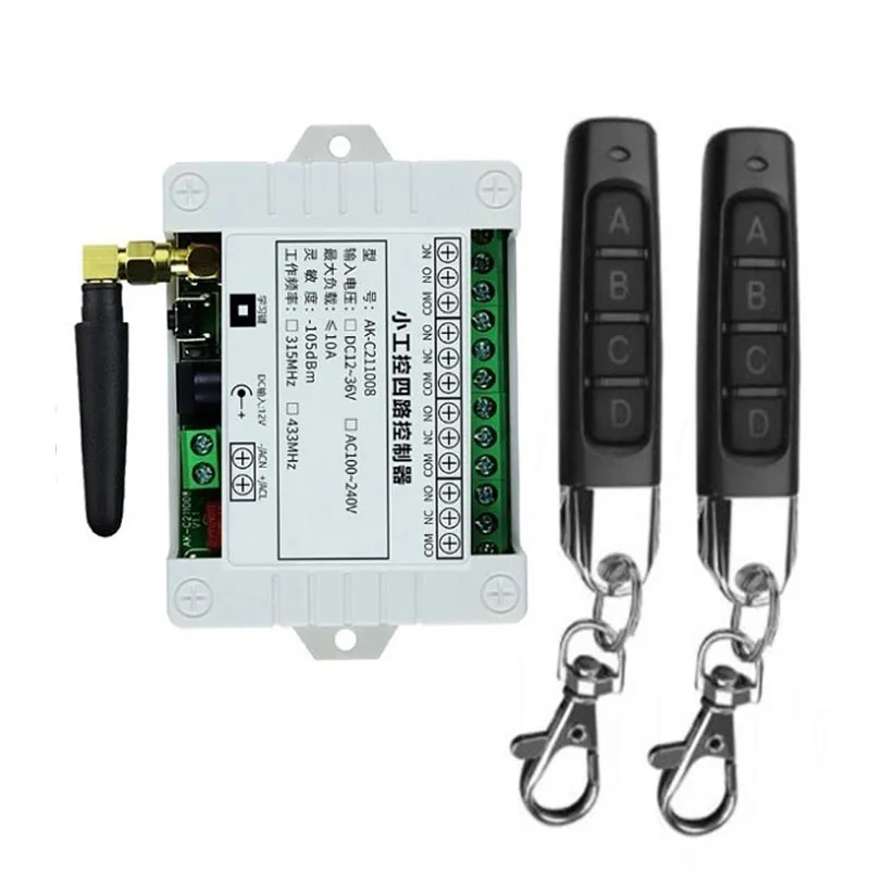 Smart Multiple DC 12V 24V 36V 10A 433MHz 4CH 4 Channel Wireless Relay RF Remote Control Switch Receiver + Thumbs Transmitter