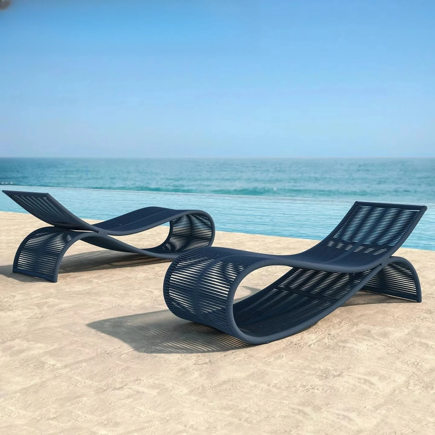 Modern Outdoor Daybed Chaise Lounge Rattan Woven Waterproof Sunproof Eco-Friendly Durable