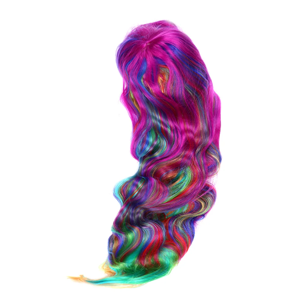 

Cosplay Curly Human Hair Long Wavy Colorful Makeup Party Supply Hairpiece