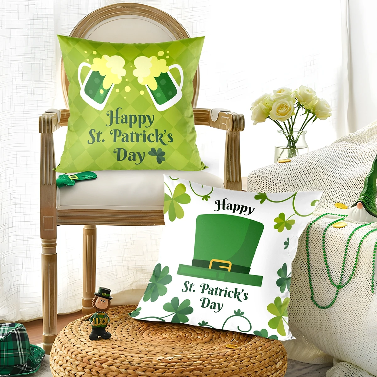 

St Patrick’s Day Cushion Covers Green Shamrock Pillowcase Clover Lucky Throw Pillowcase Happy St Patrick's Day Party Decorations