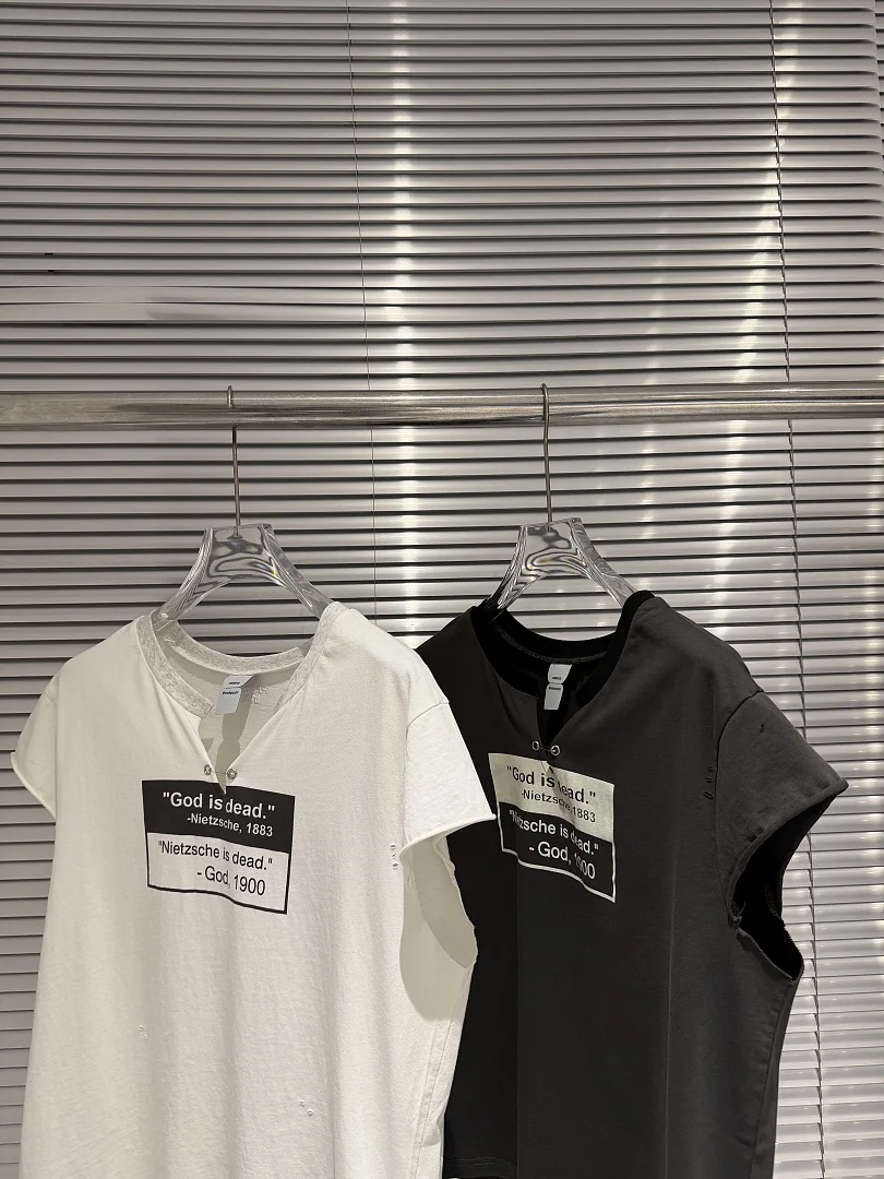 Fashion Streetwear Project Index Sleeveless Vest God is Dead Letter Print T shirt Men's High Street Casual Disstressed Tops Vest
