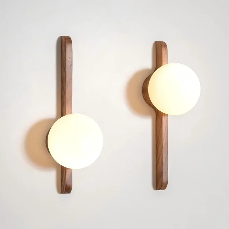 Vintage wall lights Creative Glass Wall Lamp Wabi-sabi wooden wall lights for Living Room Background Wall Bedroom Bedside Lamp