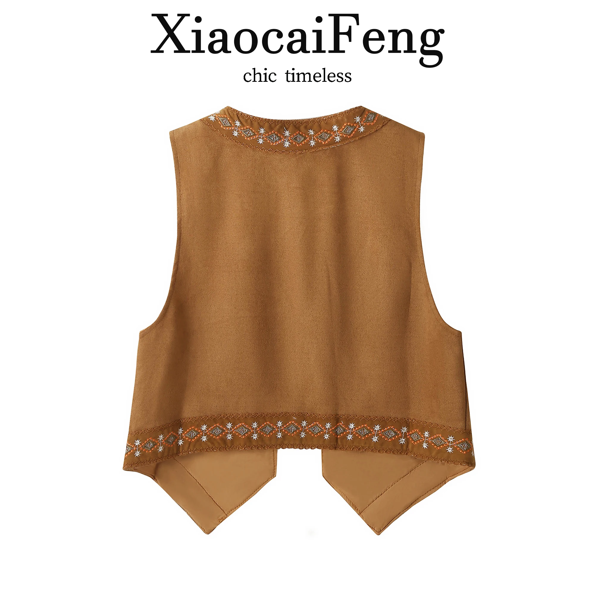 Bohemian Style Short Embroidered Vest Women's Summer Holiday Fashion Outerwear Sleeveless Ethnic Minority Trend Knotted Design
