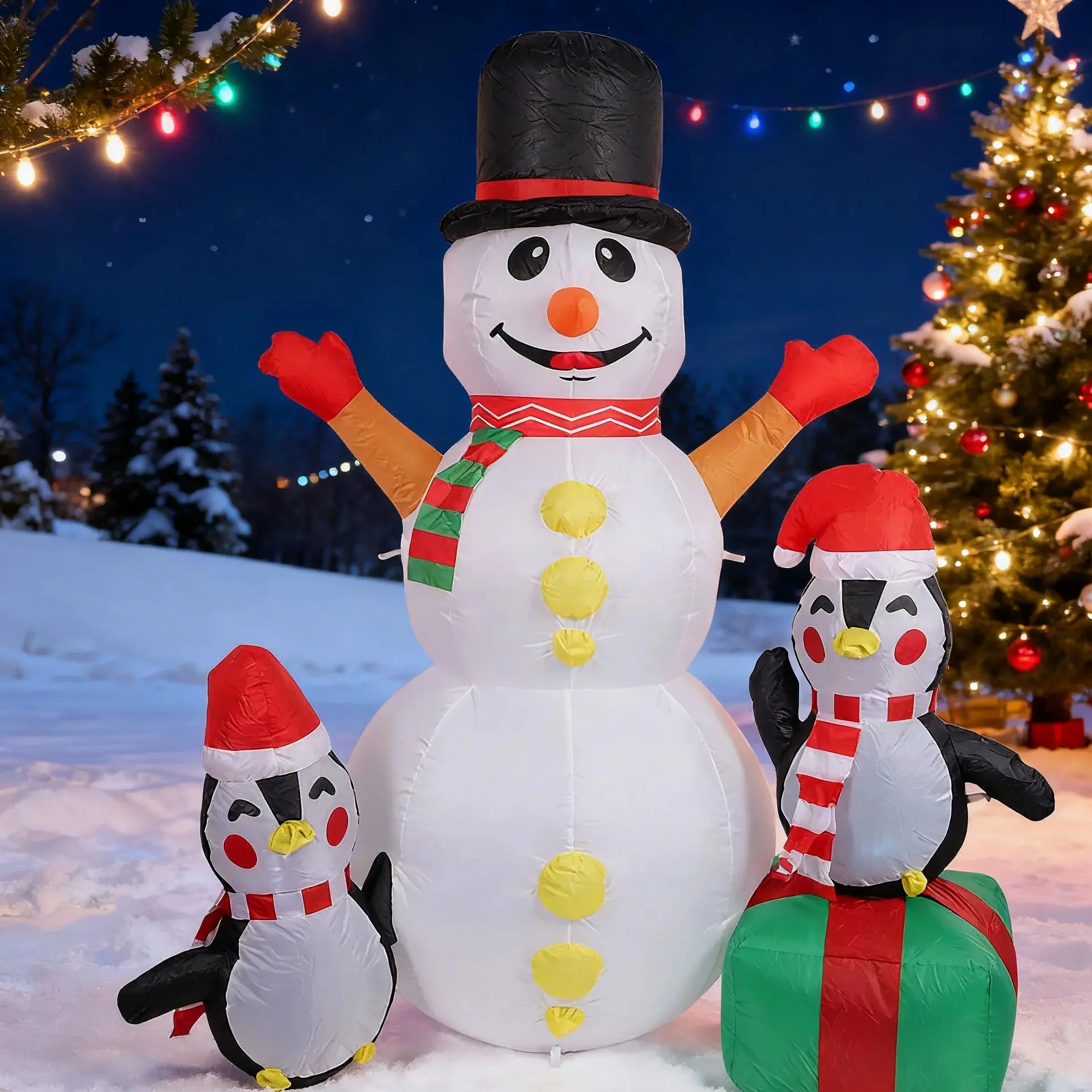

6-футовые рождественские надувные украшения, рождественские украшения на открытом воздухе, надувной снеговик, пингвин, надувные украшения для двора с вращающимся светодиодом L