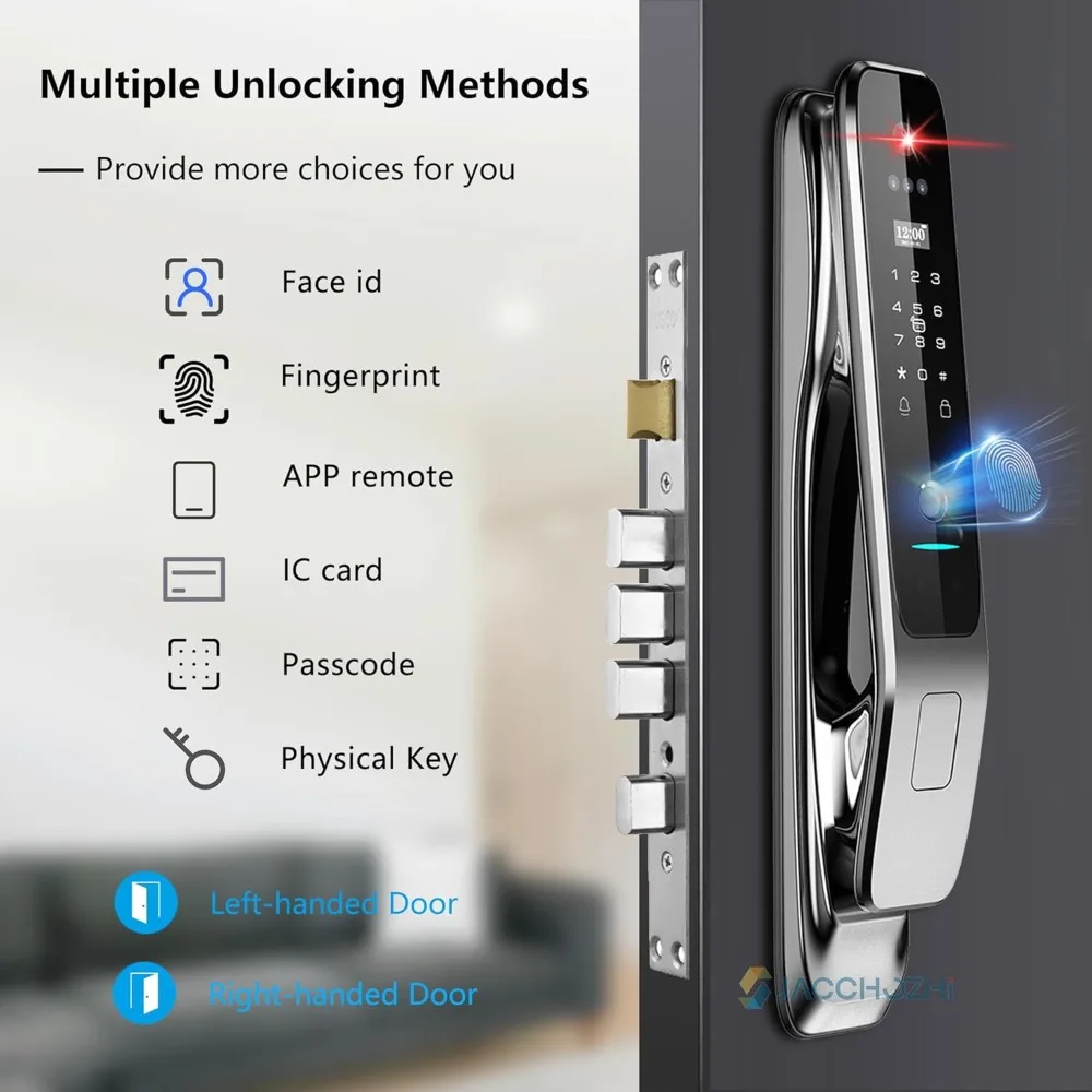 3D Face Recognition Smart Door Lock,Contactless Entry Smart Lock with Video Doorbell Camera,WiFi Digital Aluminum Face ID