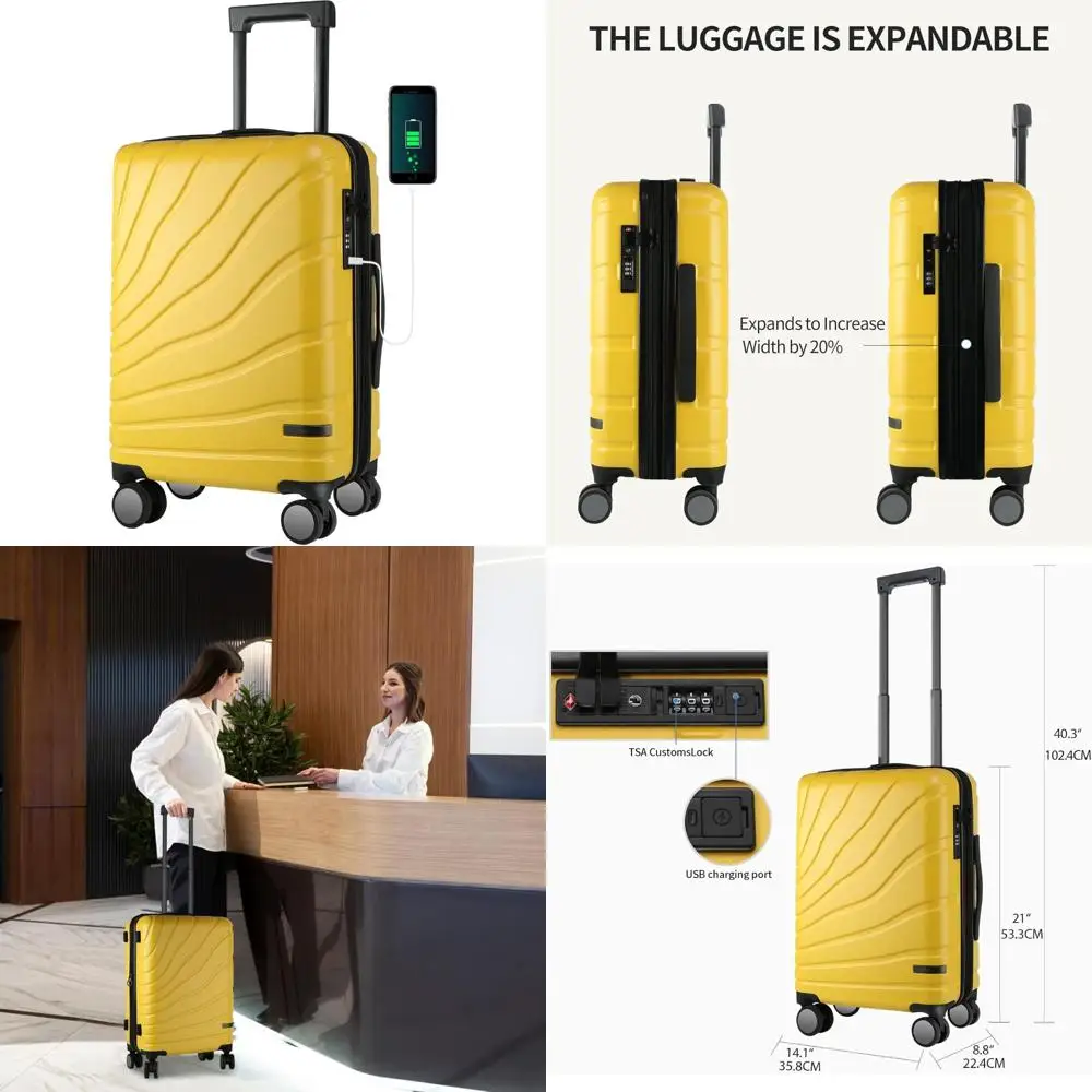 

Расширяемый чемодан-спиннер с твердым корпусом и замком TSA, 20 дюймов, одобренный авиакомпанией, модный чемодан для путешествий