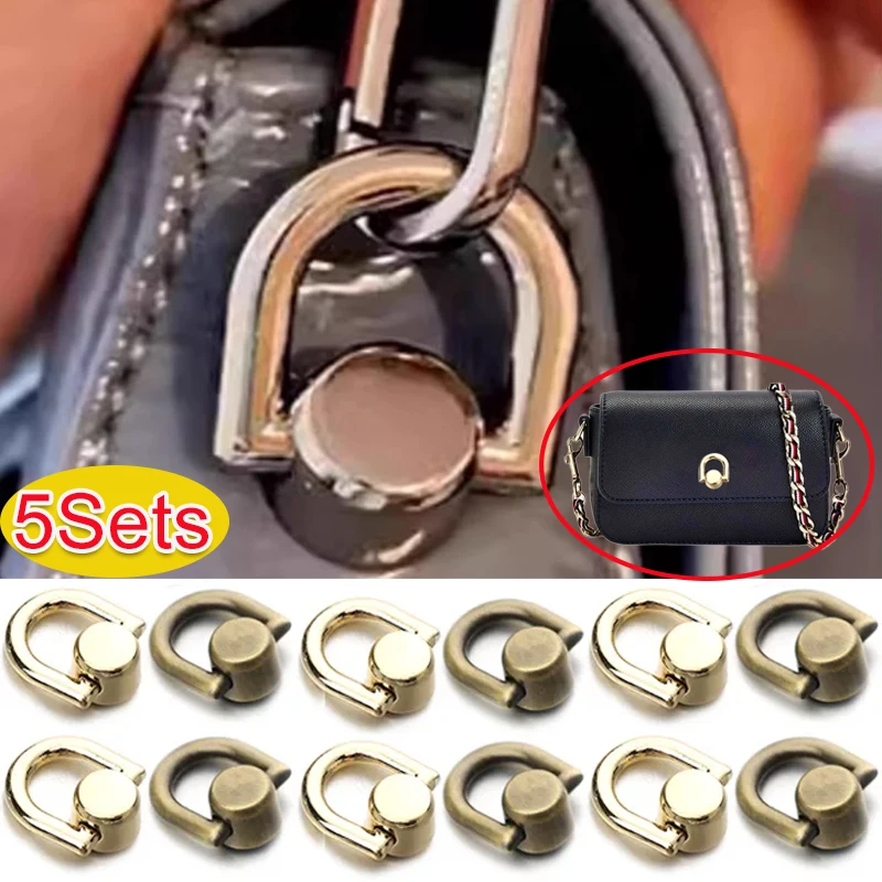 1/5PCS Metal D-shaped Ring Bag Handles Chain Hook Bag Side Clip Screw Nail Rivet Handbag Strap Connector Clasp Buckle DIY Craft