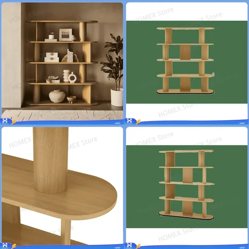 Nordic Solid Wood Bookshelf Floor Standing Display Rack Open Storage Shelf for Living Room Office Library Wall Mounted