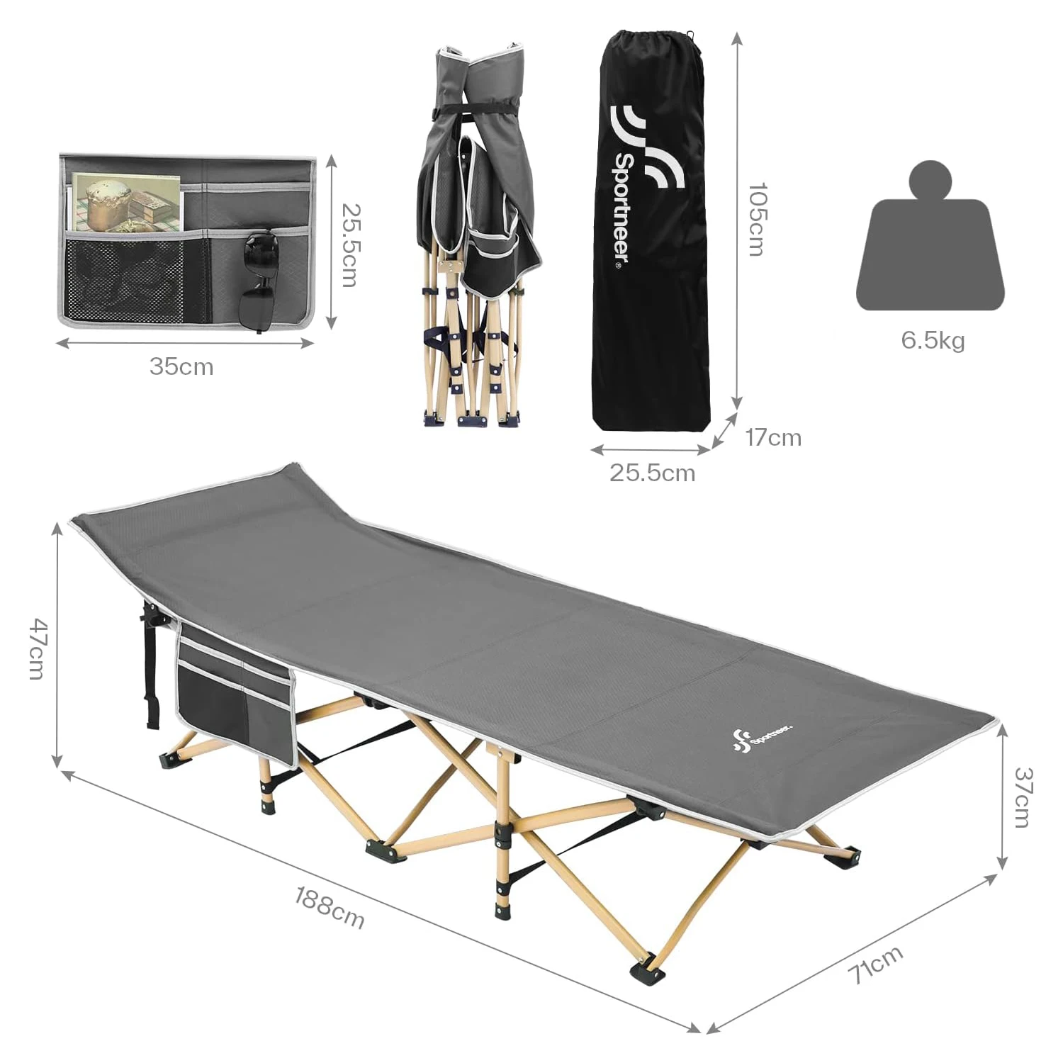 [Domestic delivery will arrive within 3 days] Sportneer Camping Bed Folding Camping Bed Outdoor Camping Travel Carribag and include 2 side pockets