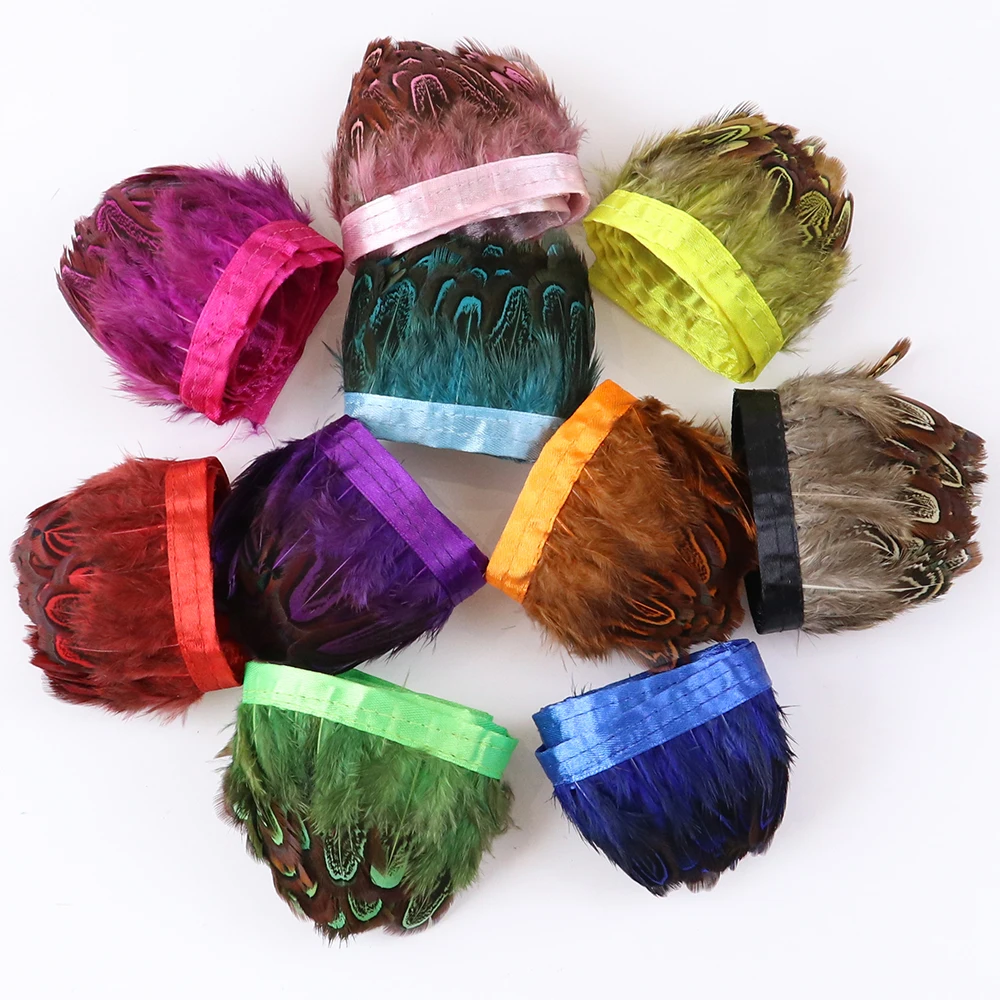 Pink Pheasant Feather Trim Fringe Natural Rooster Plumes Ribbon Craft Sewing Clothing DIY Handicraft Decorations Accessories