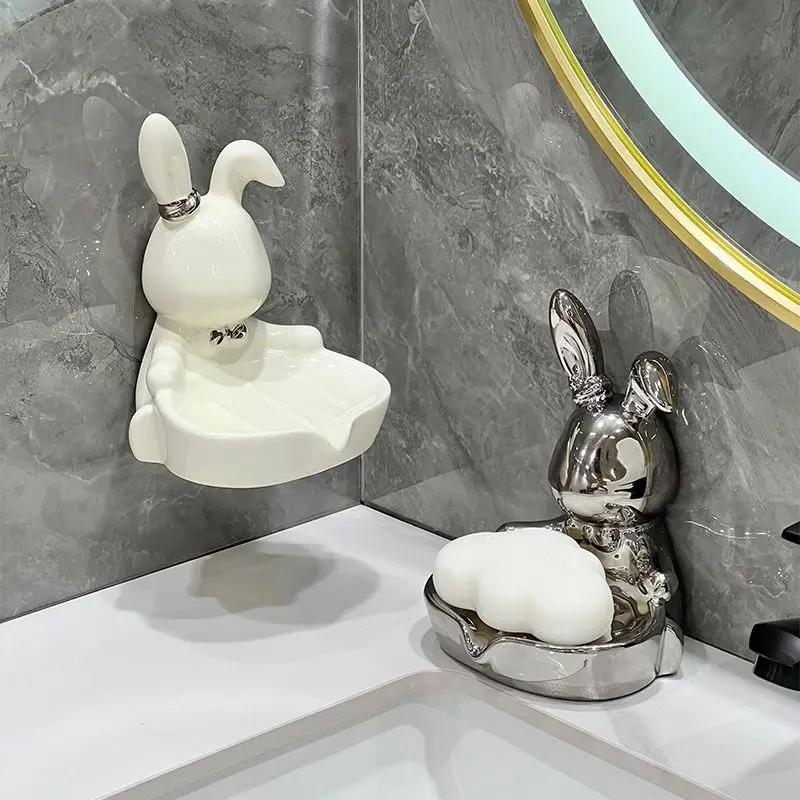 

Creative Cute Ceramic Soap Box Household Draining Shelf Without Punching Wall-mounted Not Waterlogged Bathroom Soap Box