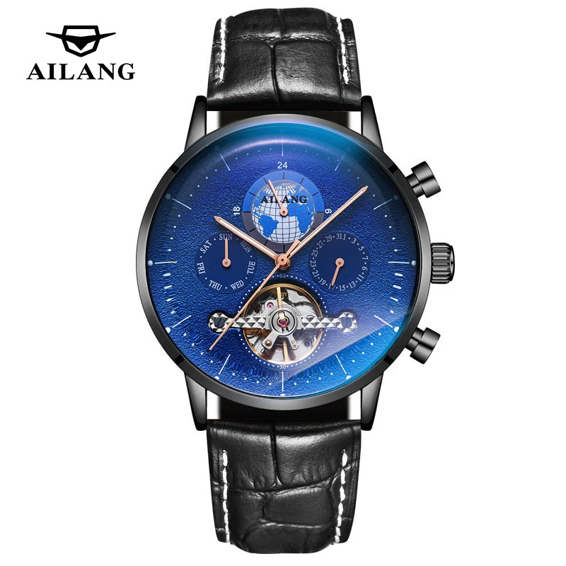 

AILANG Casual Fashion Men Mechanical Watch Genuine Leather Strap 30M Waterproof Luxury Men Watch Tourbillon Watches Reloj 8613B