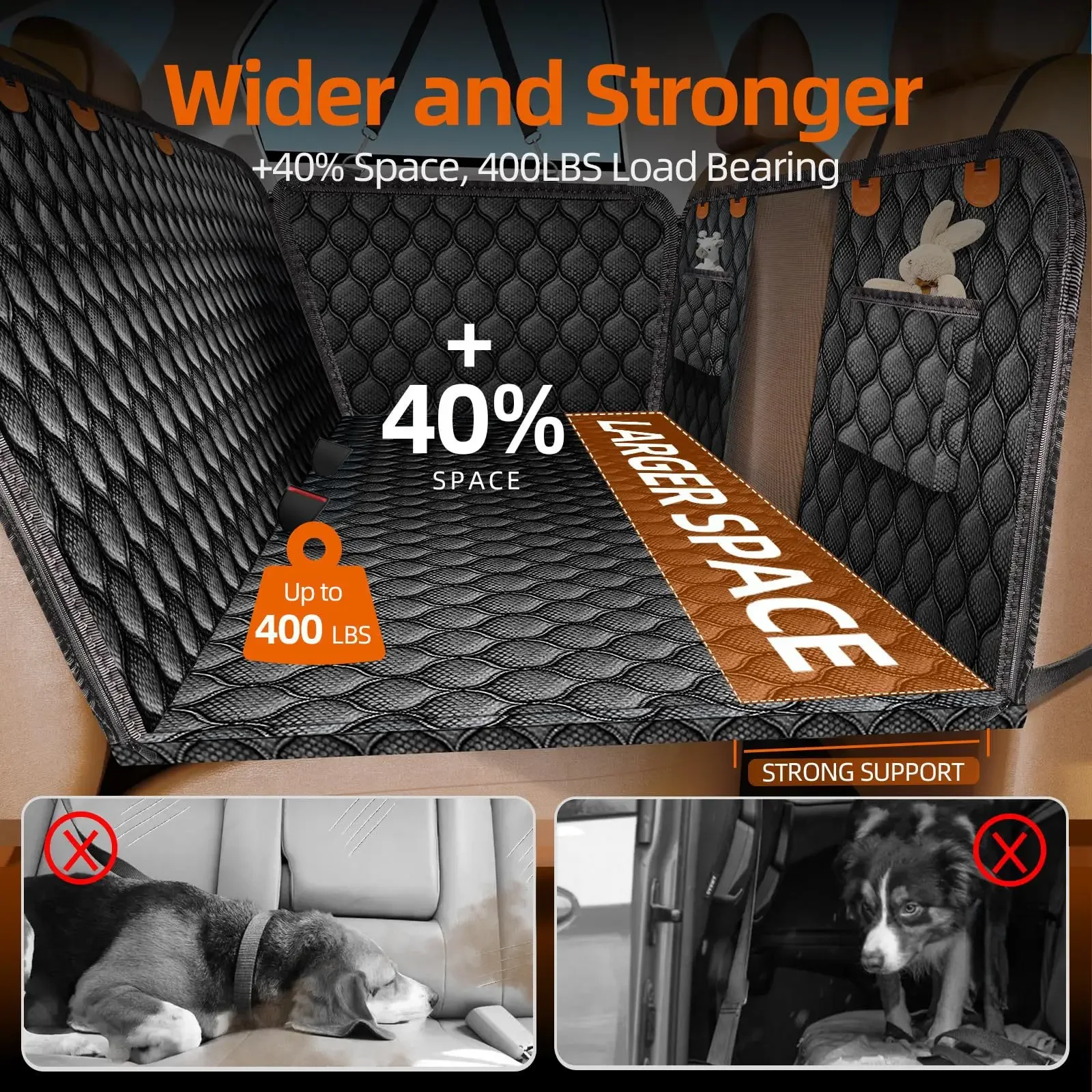 Portable Waterproof and Scratch-Resistant Car Hammock Seat Cover with Pet Pad - Heavy-Duty Up to 400LBS Expanding Space Pet Gift