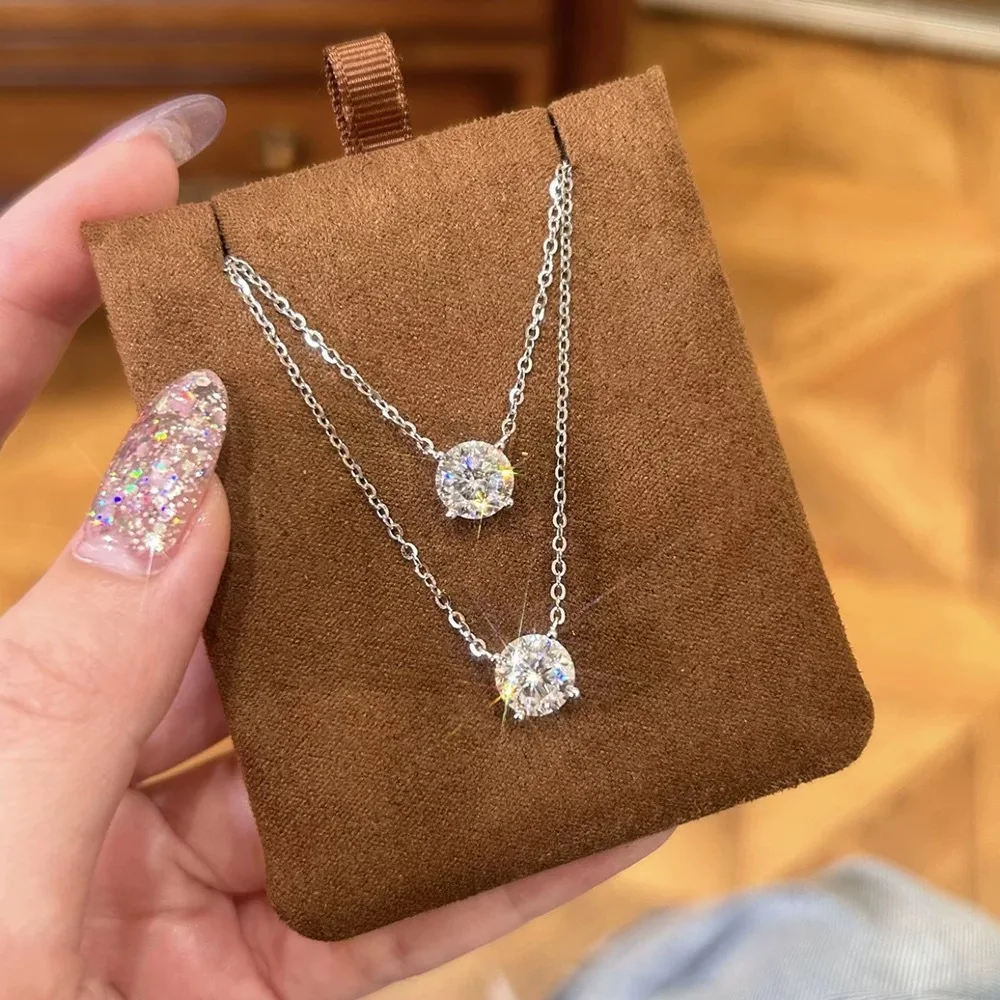 JoyceJelly S925 Sterling Silver Moissanite Necklace For Women Simple Four-claw Pendant Collarbone Chain Classic Luxury Jewelry 5