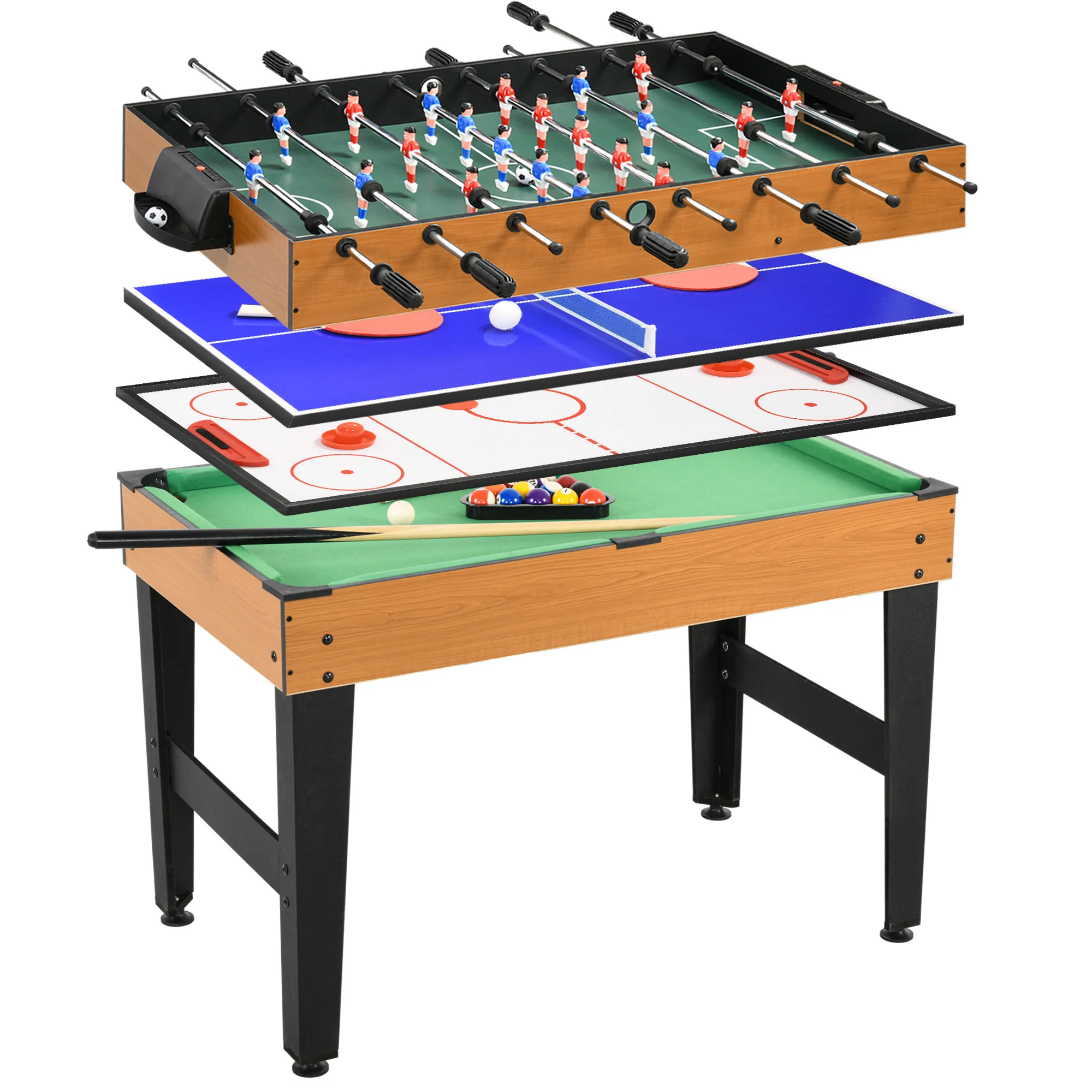 

HOMCOM 4 in 1 Multi-Game Table with Table Football, Billiards, Ping Pong and Table Hockey, 107x61x84.5cm