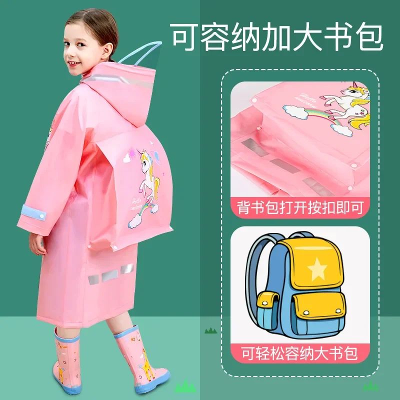 Poncho de chuva de corpo inteiro infantil, EVA Mackintosh com mochila, desenhos animados dinossauro desenhos animados, chuva engrenagem, apto para bebê estudantes