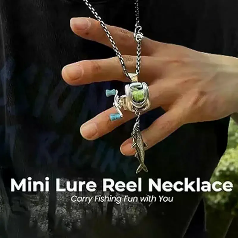 Mini Fishing Reel Necklace Fishing Rotating Handle & Moving Line Guide Spinning Reel Keychain Backpack Charm For Fishermen