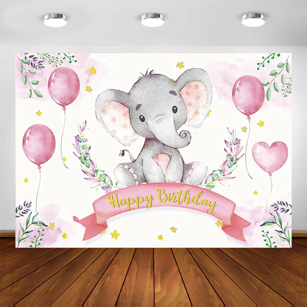 Cartoon Elephant Birthday Background Cloth Birthday Party Decoration Banner First Birthday Gift Baby Show Photography Props