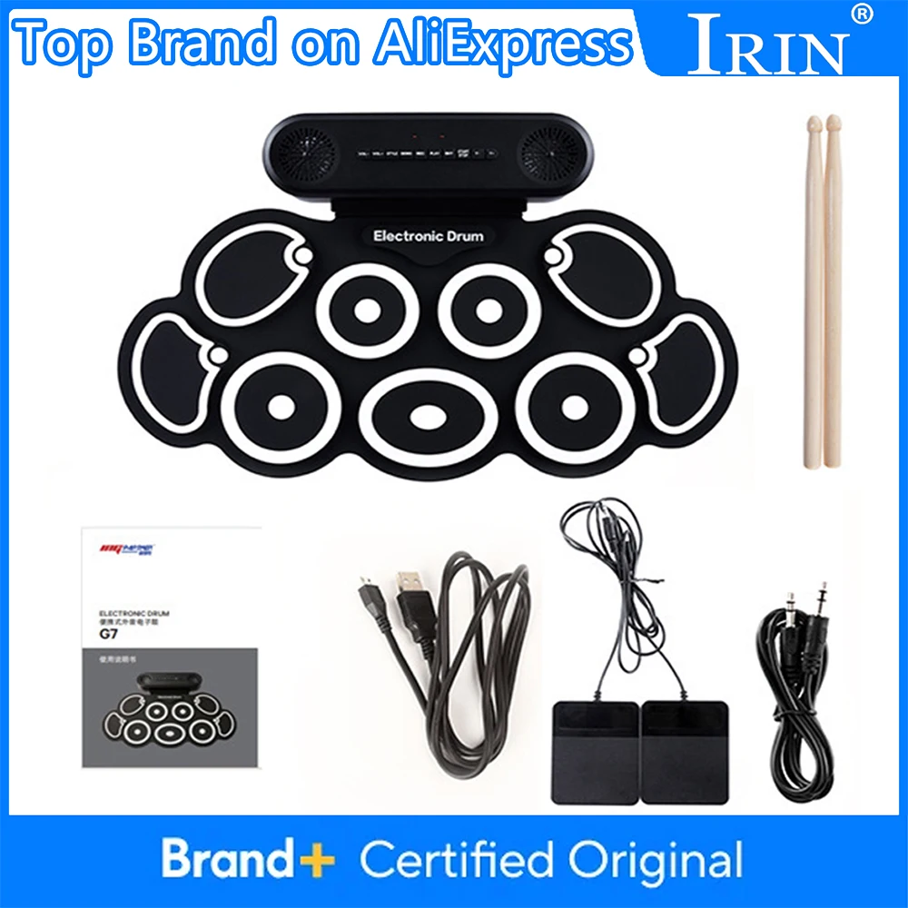 

Электронная ударная установка IRIN, 9-панельная электронная ударная установка с ручным управлением, встроенный динамик, педали для ударных, барабанные палочки, 10 часов работы от аккумулятора