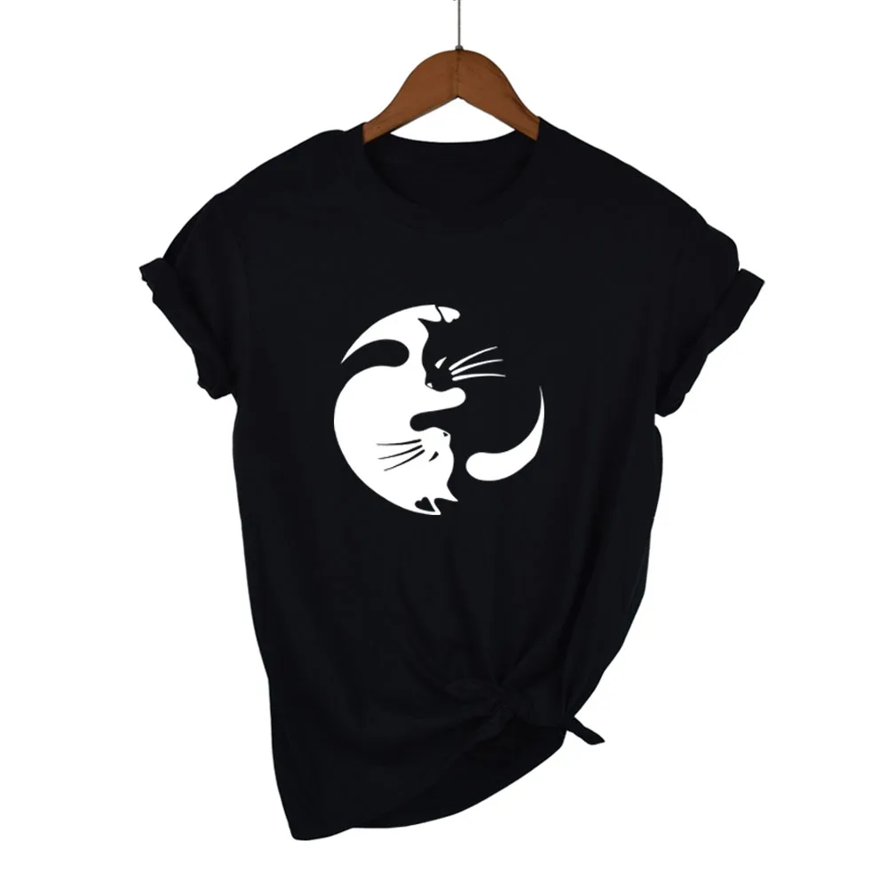 Yin Yang Cat Lovers T Shirt Cartoon Graphic Tees Women Tops Summer 2019 Hipster Fashion Tshirt Harajuku Punk Clothing