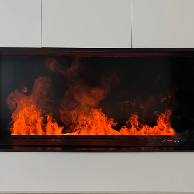 Modern 3D Steam Fireplace with LED Flame Electric Freestanding/Insert/Built-in Remote Control French/English Languages US Metal