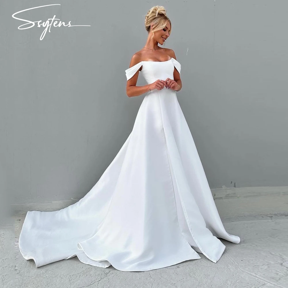 Simple Wedding Dresses Off the Shoulder Sleeveless Side Split Beach Bride Dress White Minimalist Civil Bridal Gowns 2024 femmes