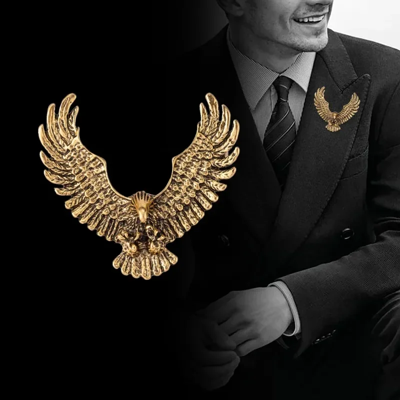 Vintage Alloy Eagle Broszki Animal Corsage Męski garnitur Kołnierzyk koszuli Szpilki Moda Odznaka Akcesoria Biżuteria codzienna Giftsi-Remiel