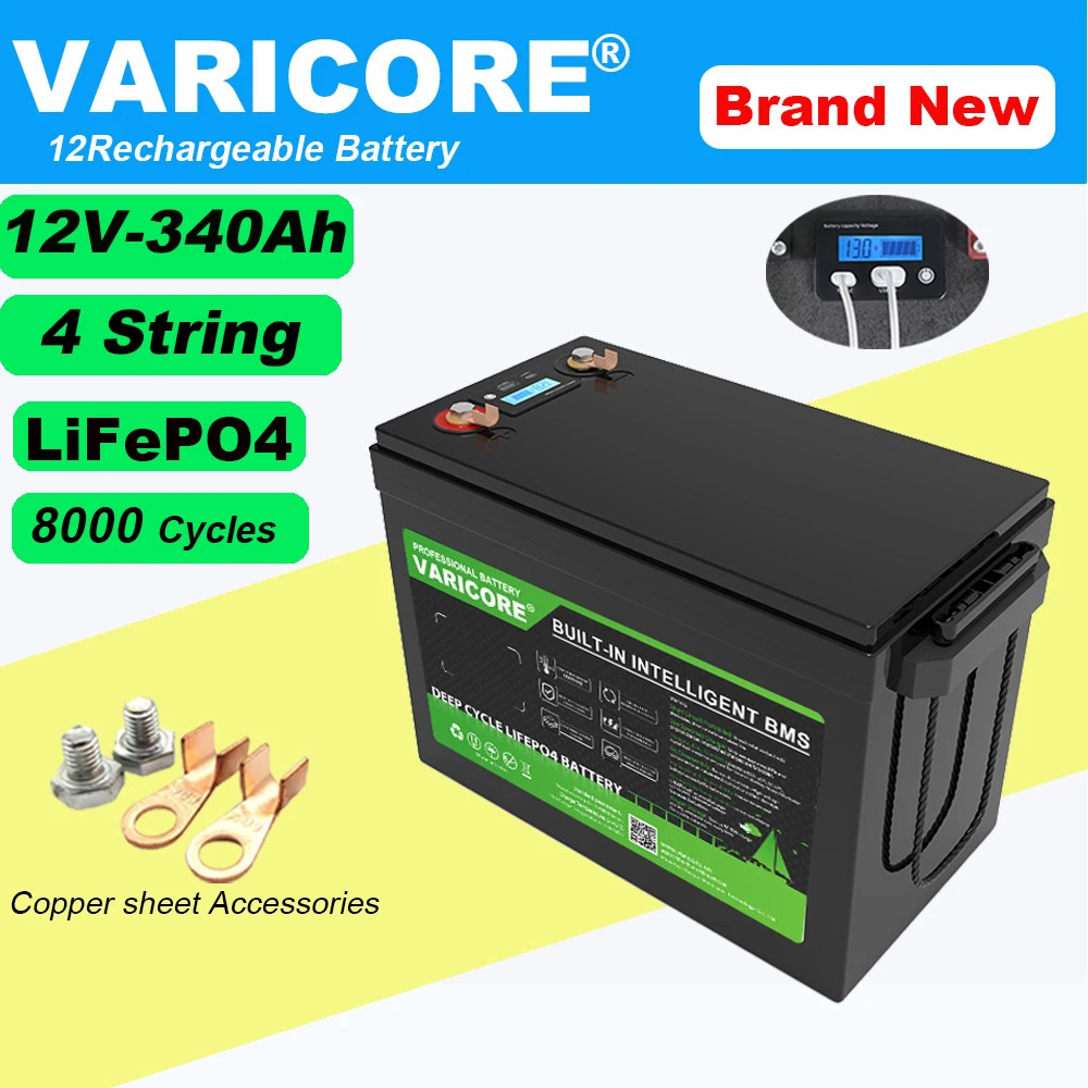 بطارية LiFePO4 12.8 فولت 340 أمبير في الساعة مع 12 فولت 4 ثانية BMS لعربة الجولف RV المعسكر على الطرق الوعرة بطاريات الرياح الشمسية 14.6 فولت 20A شاحن خالٍ من الرسوم المتحركة