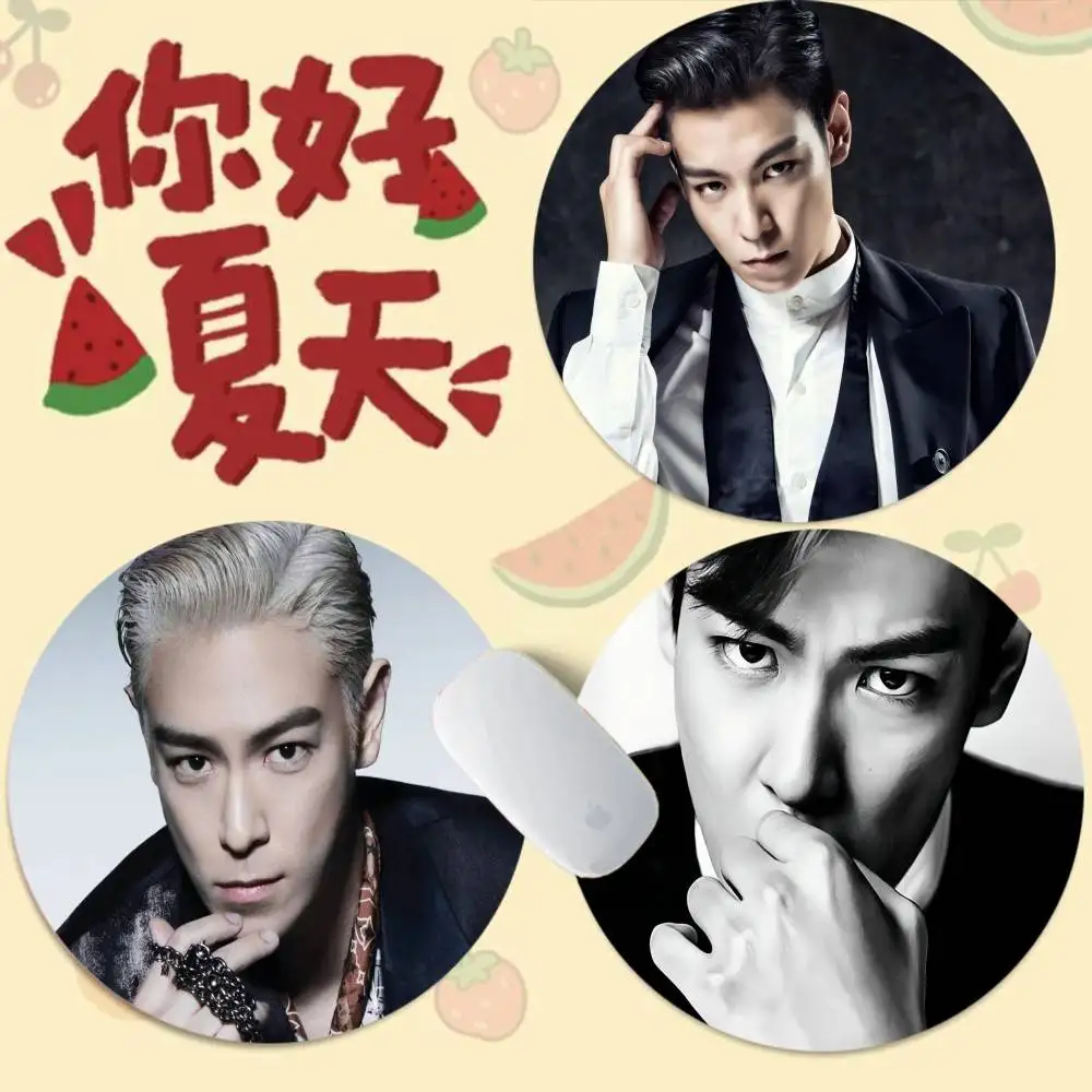 

Korean Celebrity Singer T-TOP Small Round Desk Mat Kawaii Gaming Accessories Students Mouse Pad for PC Gamer Mousemat
