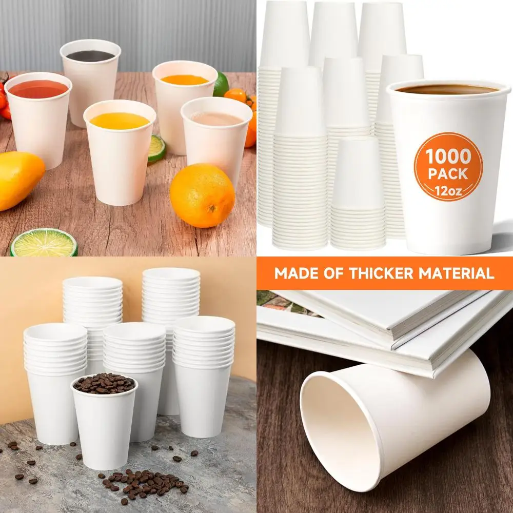 

1000-Count White Disposable Paper Cups, 12 oz, Thickened for Hot Beverages, Ideal for Cafes, Gatherings
