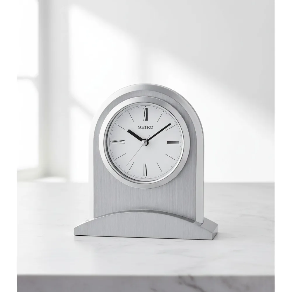 

Elegant Silver Alarm Clock with Roman Numerals, Loud Beep, Battery Included for Office Home Use