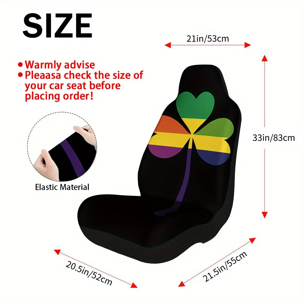 2pcs   Seat Covers Set, Pride Rainbow Shamrock Print, Chic Vehicle Seat Covers. Fits daily office commutes weekend lake trips