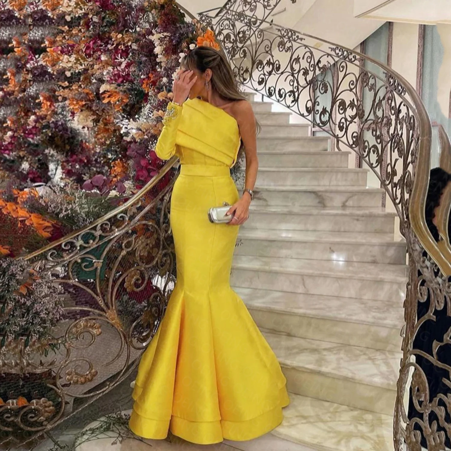 Lorrtta Yellow Women\'s Evening Dress for Women Very Elegant Evening Dresses for a Wedding Satin Robe Long Soft Dresses Party