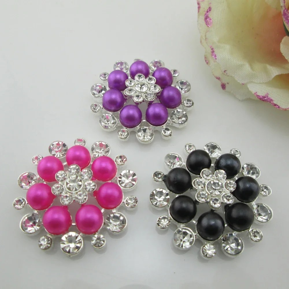 10 Colors Mix Pearl Alloy Rhinestone Buttons for Girl Hair Accessories Rhinestone Embellishments