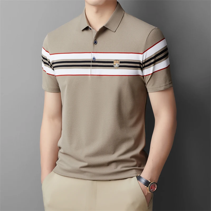 

2024 Summer Fashion Striped Men's POLO Short Sleeve Shirt Breathable Cotton Business Casual T-shirt Men's Clothing