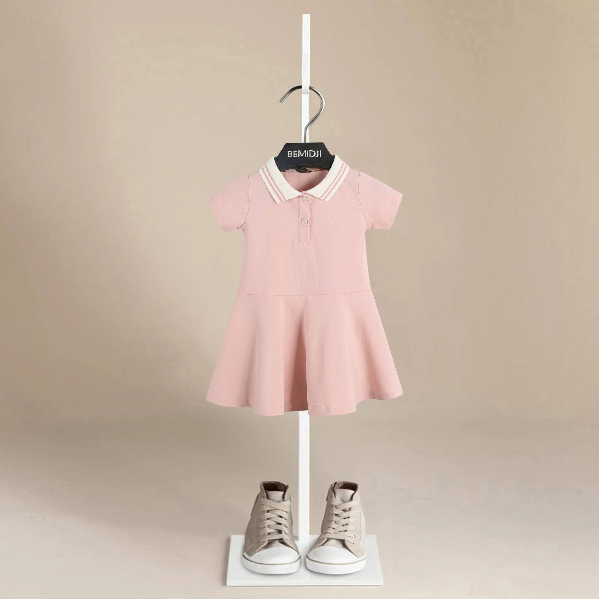 

Summer Girls School Uniform Polo Pink Dress England Style Stripe Design Kids Casual Short Sleeve for Teenager 2-7 Years Clothes