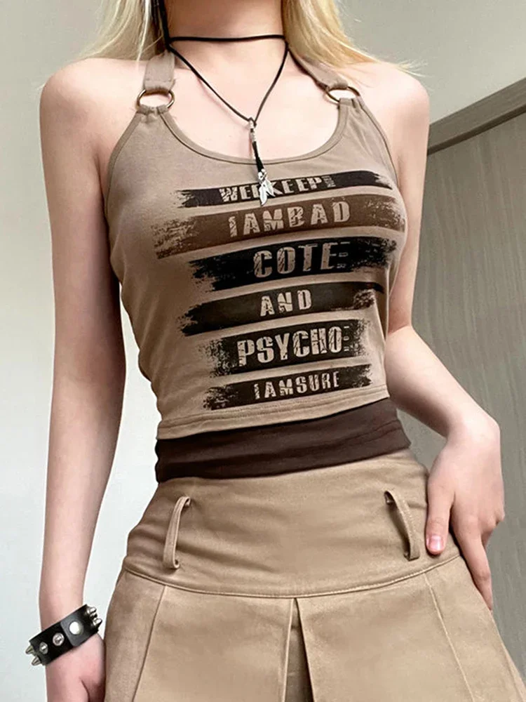 المرأة خمر إلكتروني طباعة الدبابات الصيف Y2K مشبك المرقعة الرسن سترة الشارع الشهير عادية كل مباراة سيدة الصدرية القمم