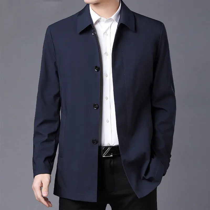 Brand Top Quality Spring Men\'s Trench Coat Solid Color Mid-length Casual Business Lapel Windbreak Jacket Mens Coats 2024 E319