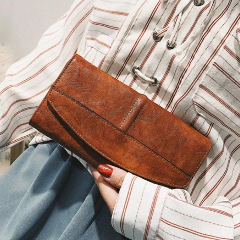 

Retro Long PULeather Tri-Fold Wallet Clutch for Women, Cell Phone Crossbody Bag with Clasp, Card Case, High Quality Ladies Purse