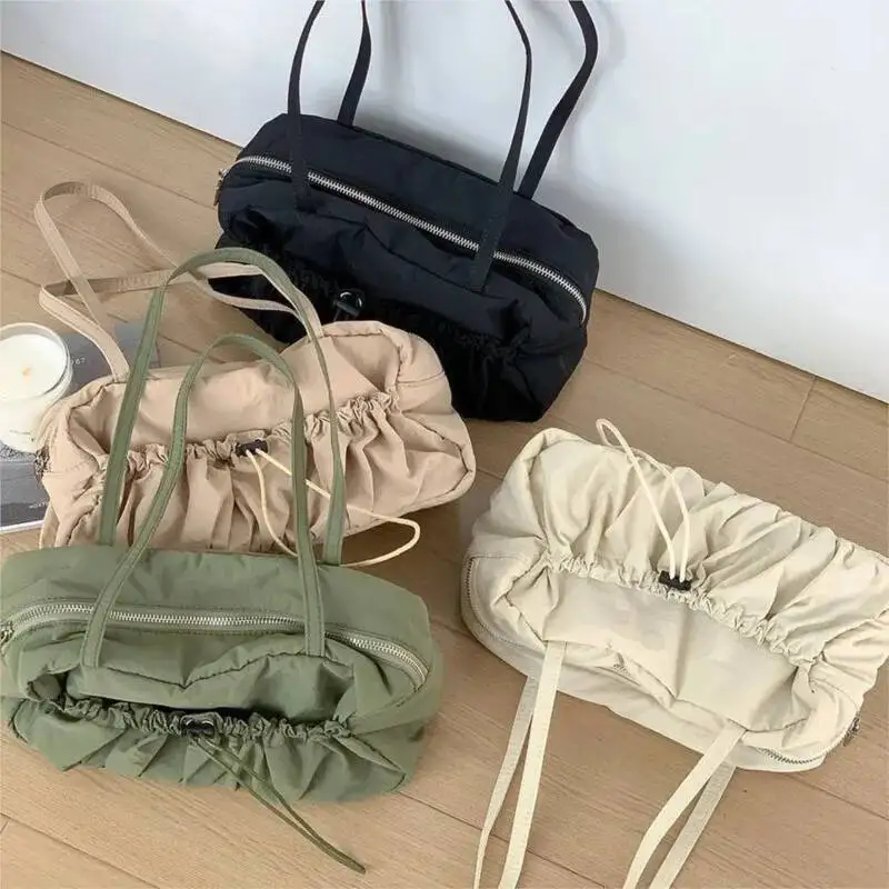 Bloom Haruku Green Shoulder Bags Women Retro Nylon Pocket Chic Casual Handbag Female Vintage Portable Underarm Bag Purse