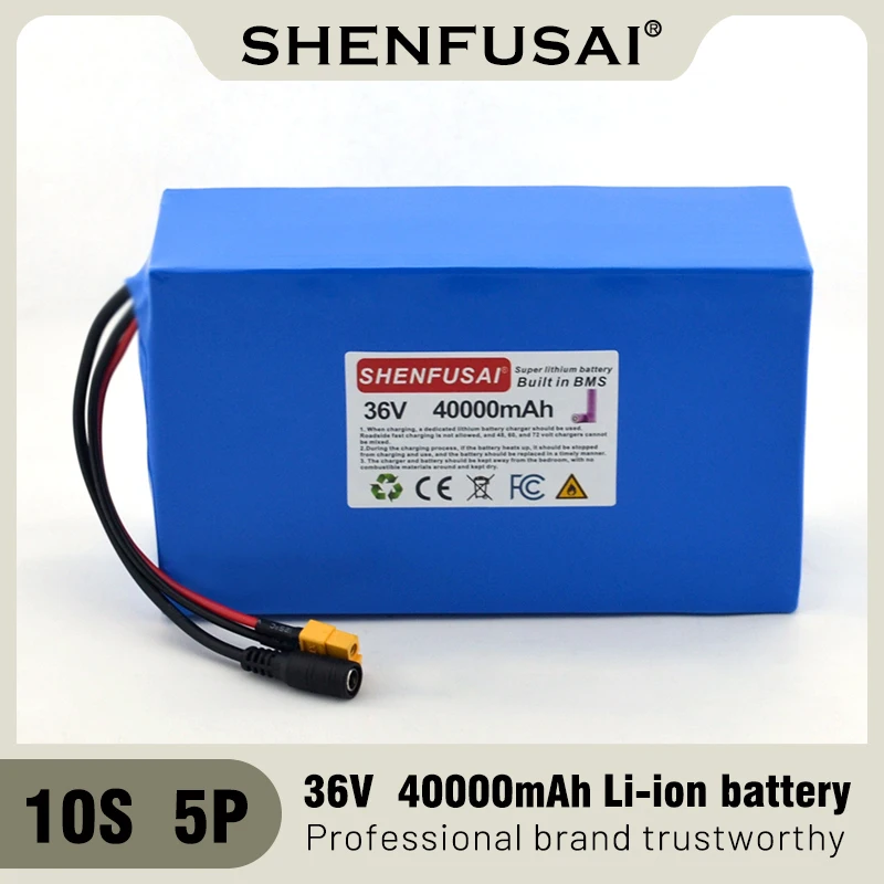 10s5p 36v 40ah 18650 high-power rechargeable lithium battery DC + charger, used for electric motorcycles,bicycles